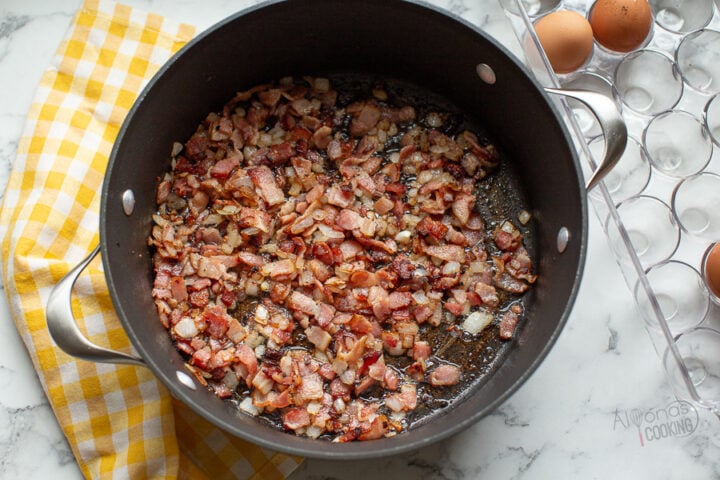 fried bacon and onion for breakfast casserole