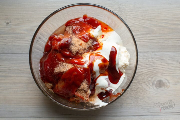 combined chicken thighs and marinade