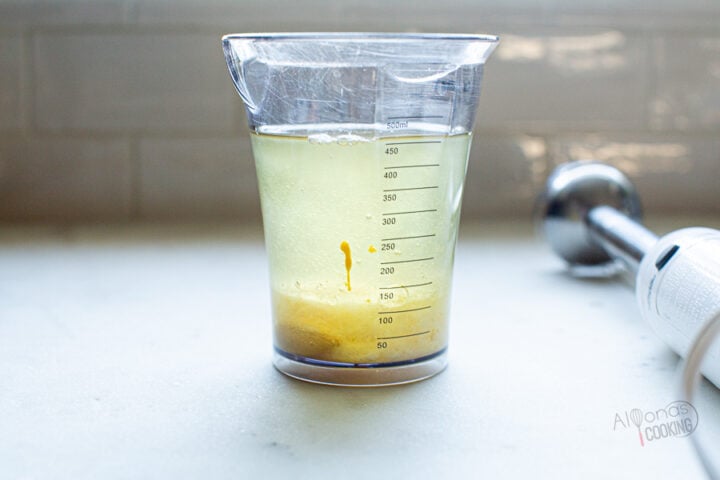 layer ingredients into an immersion blender cup to make mayo