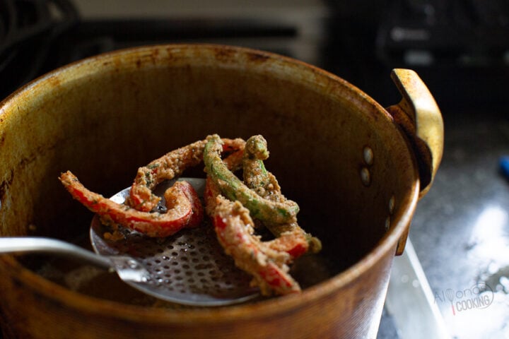 deep fried bell peppers for the Olive Garden shrimp appetizer