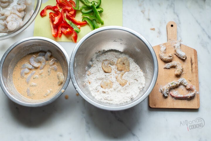 Shrimp Fritto Misto Prep and assembly for deep frying