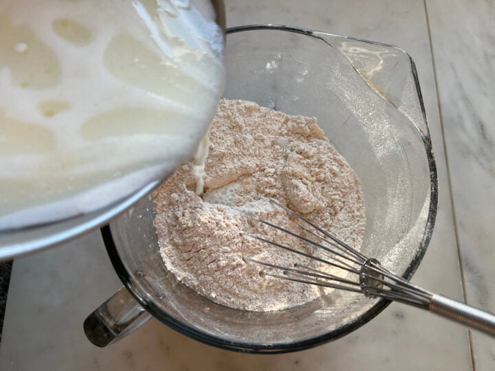 add wet ingredients to dry ingredients