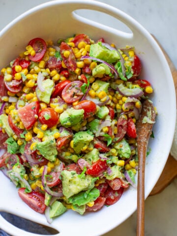 avocado corn salad in a salad bowl