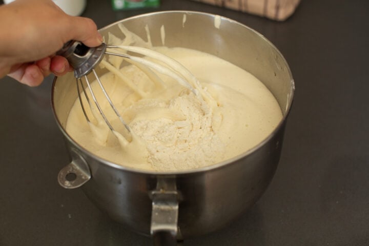 stirring in the flour