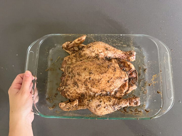 rubbed spices over whole chicken