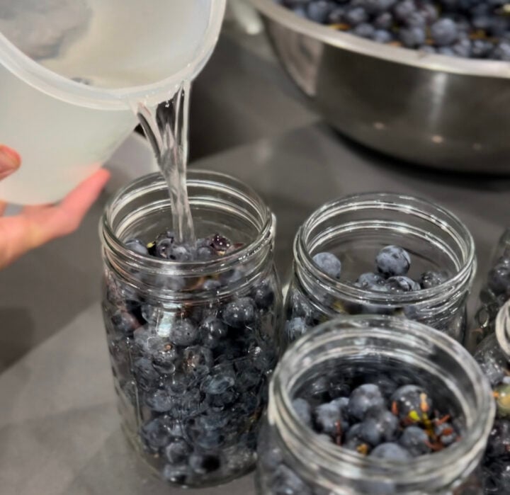 filling grape jars with water