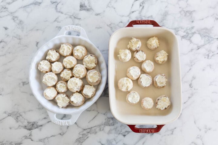 Arranging stuffed mushrooms and baking them