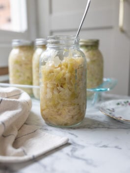 Homemade sauerkraut in canning jars