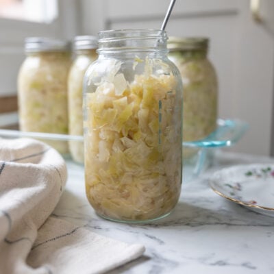 Homemade sauerkraut in canning jars