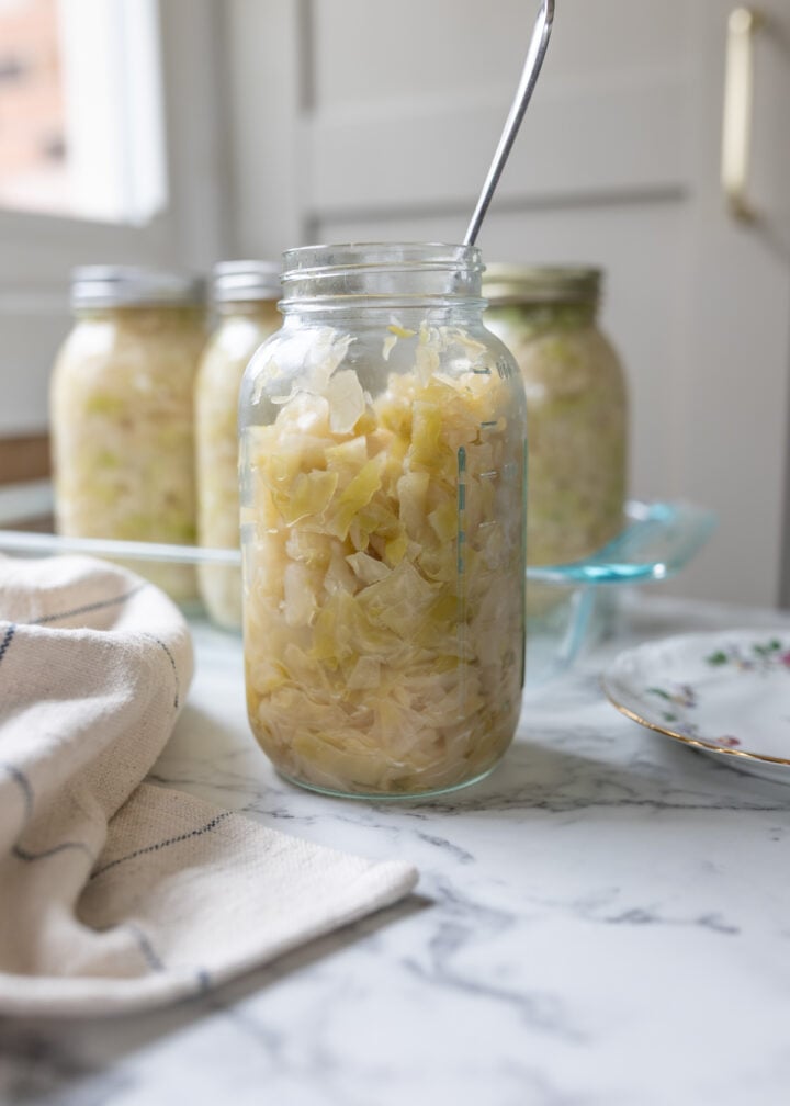 Homemade sauerkraut in canning jars