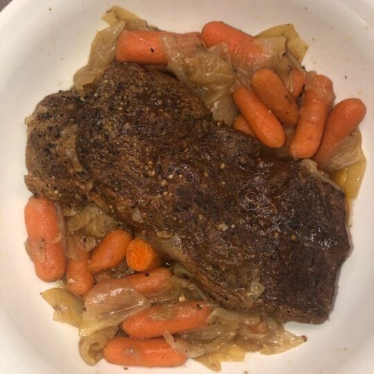 Instant pot roast on a plate.