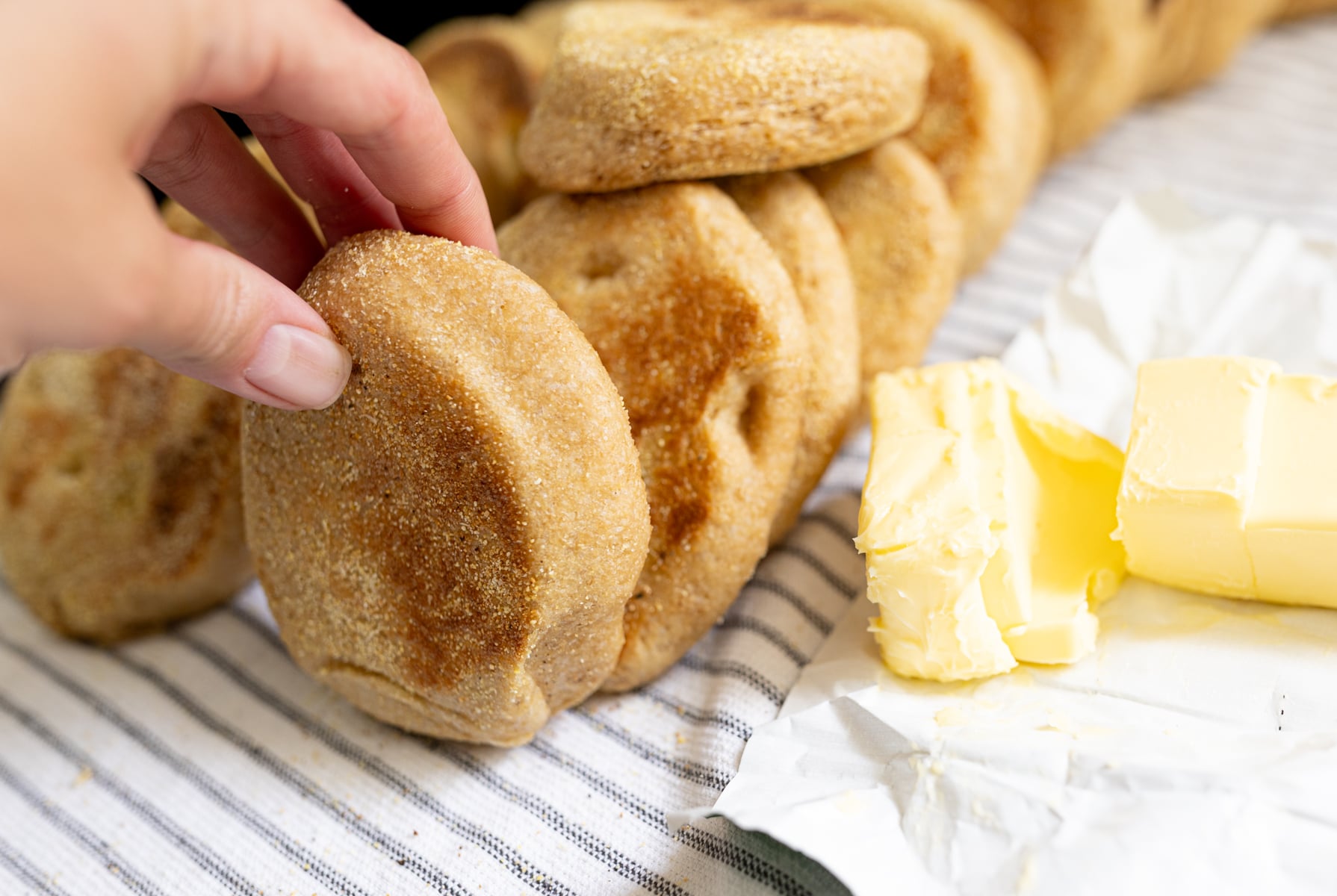 soft and chewy Whole Wheat English muffins