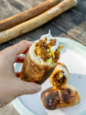 image of Woof Em Sticks filled with taco fillings outdoors