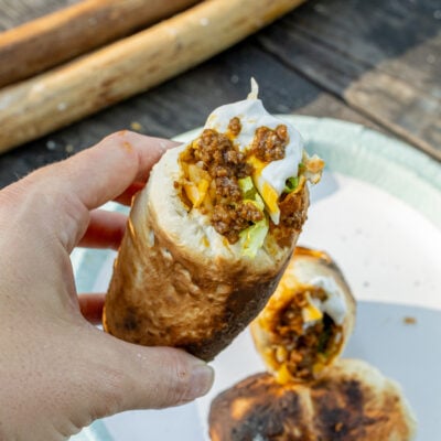 image of Woof Em Sticks filled with taco fillings outdoors