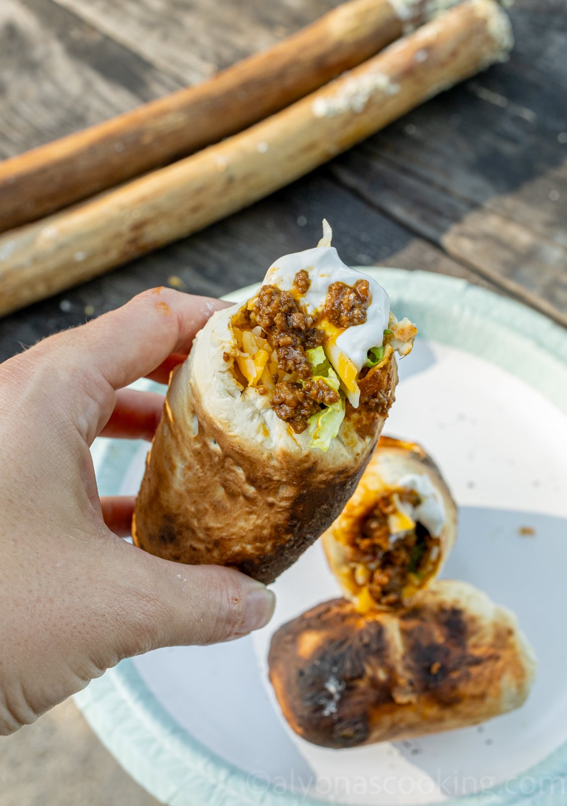 image of Woof Em Sticks filled with taco fillings outdoors