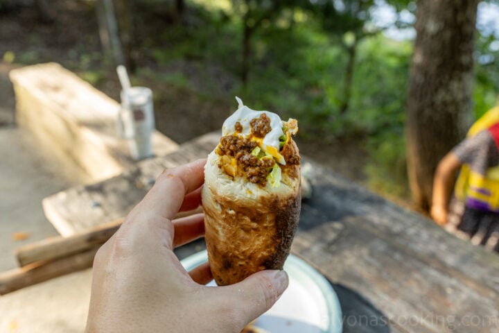 image of filled woof em stick with taco fillings