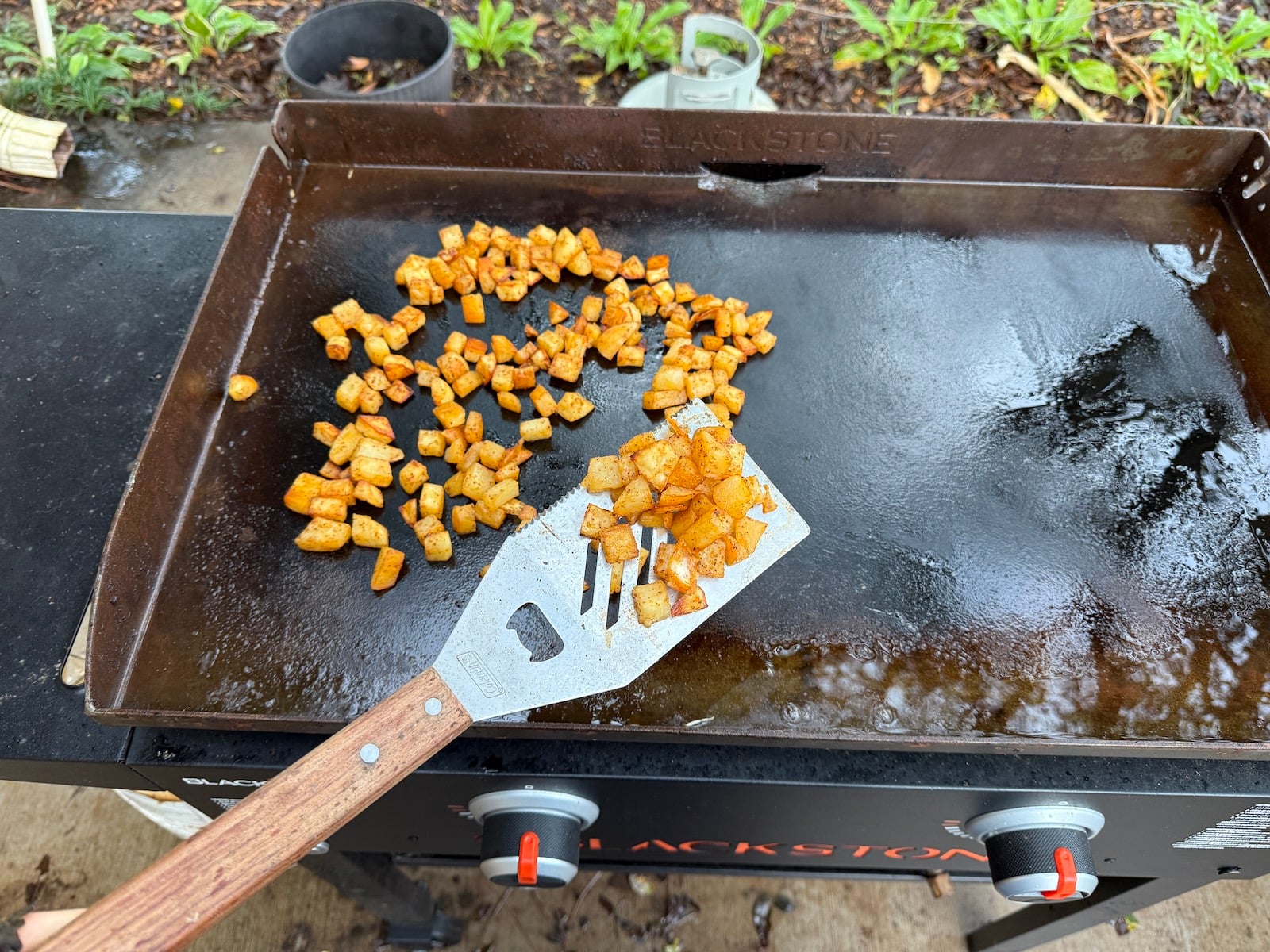 image of cooked breakfast potatoes on a Blackstone