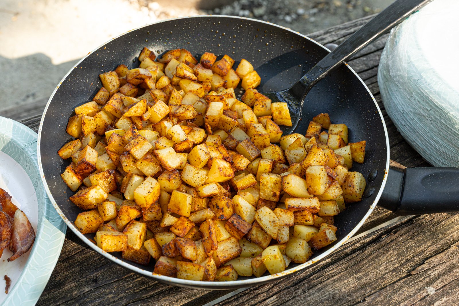 image of crispy breakfast potatoes while camping