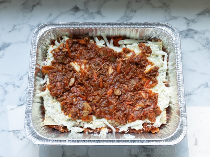 image of assembled freezer lasagna