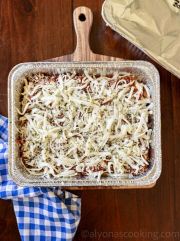 image of freezer lasagna (assembly, wrapping, and freezing)