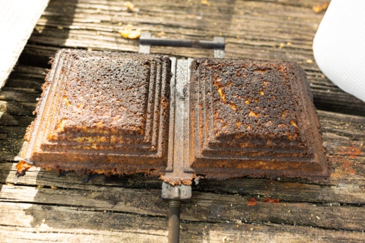 image of cooked mountain pies opened in the mountain pie maker