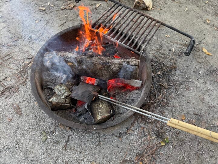 image of a campfire with a mountain pie maker