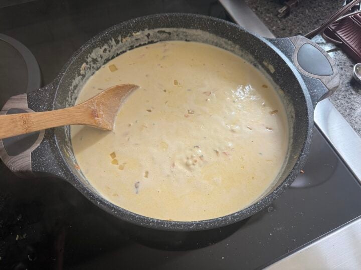 image of a rich heavy cream sauce with carrots and onion for potatoes