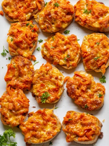 image of carrot canapés on a white platter