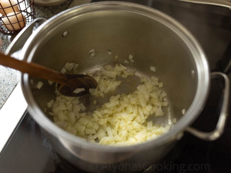 image of sautéed onions for chicken chowder soup