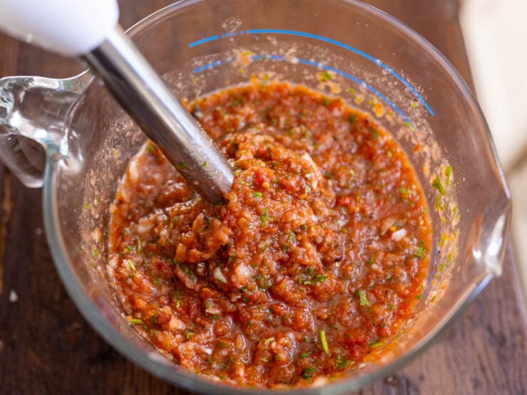 image of blended salsa using a stick blender
