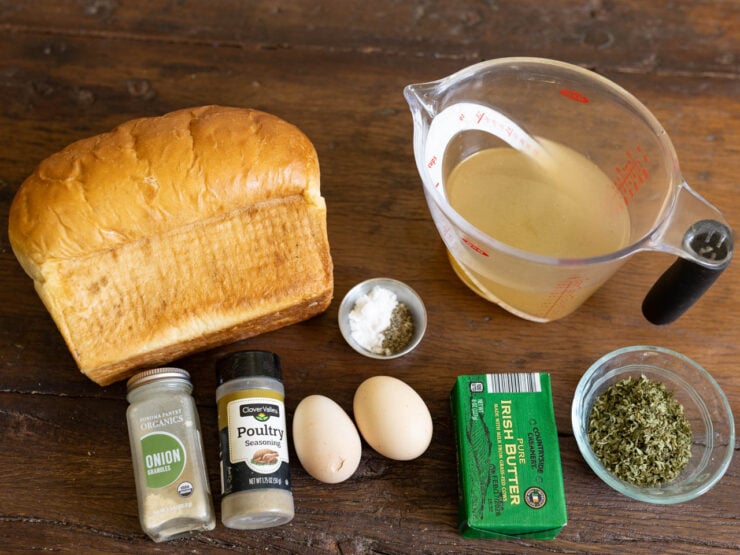 image of all the ingredients for homemade stuffing