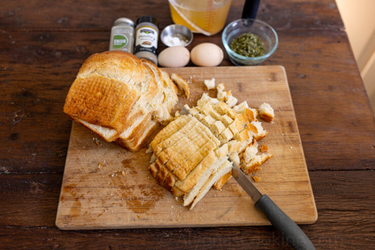 image of sliced homemade bread for stuffing recipe