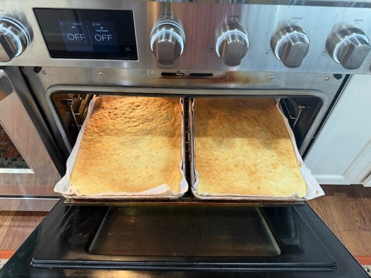 image of two sheet cakes for layering in a tiramisu cake recipe