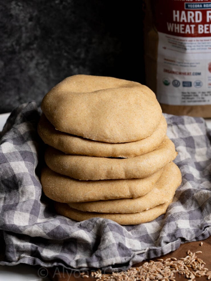 image of puffed whole wheat pita bread