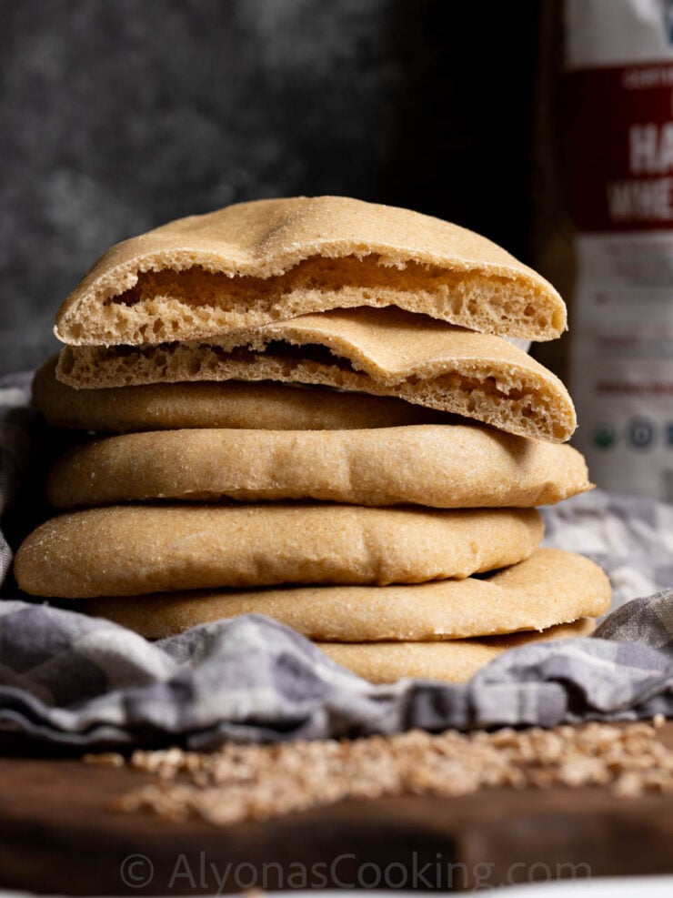 image of a stack of sourdough whole grain pita pockets