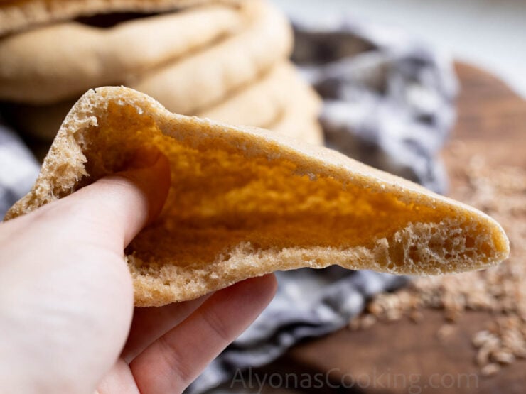 inside of a 100% whole wheat pita pocket