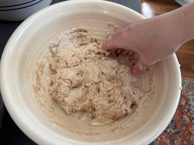 image of shaggy dough from the homemade whole wheat sourdough pizza dough