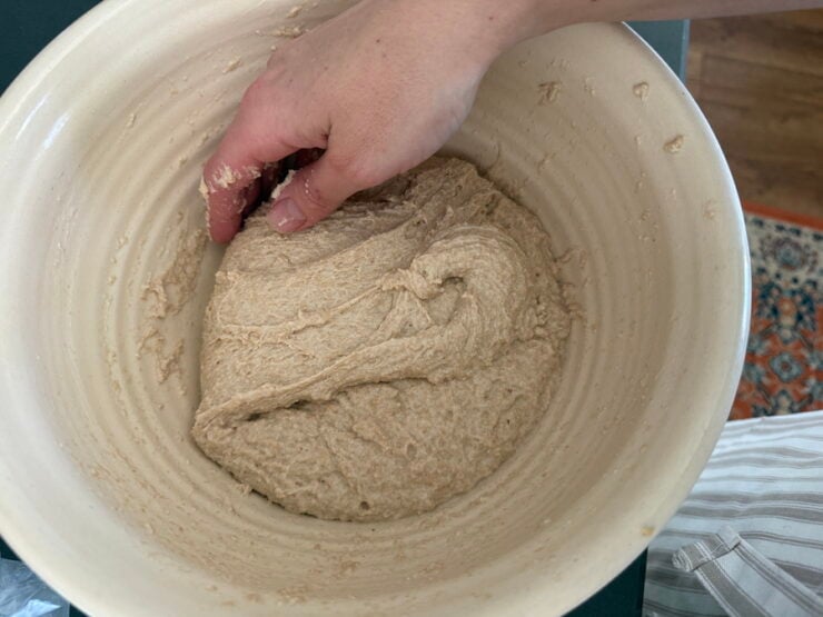 whole wheat sourdough pizza dough in the making