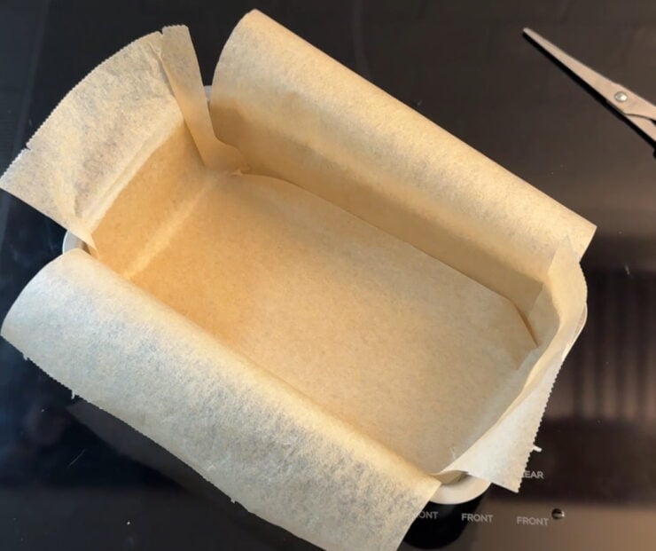image of a prepared loaf pan for chocolate chip banana bread