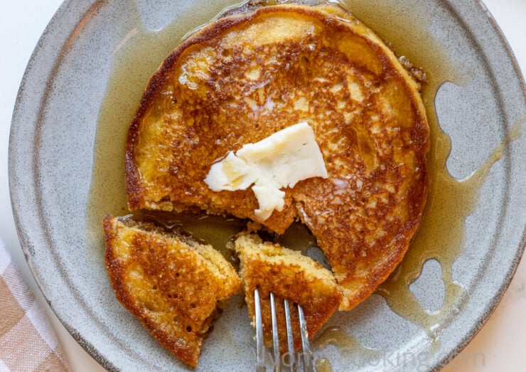 image of golden and buttery Khorasan pancakes