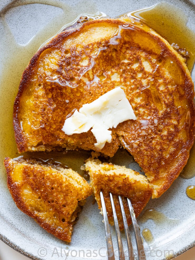 image of buttery, golden Khorasan pancakes