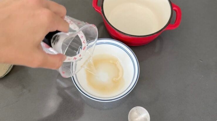 image of softening the gelatin for mint chocolate chip ice cream