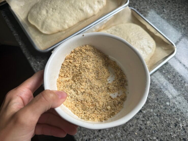 the parmesan and herb topping for Trader Joes sun-dried tomato focaccia