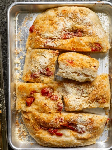 homemade Trader Joe's roasted tomato and parmesan focaccia bread