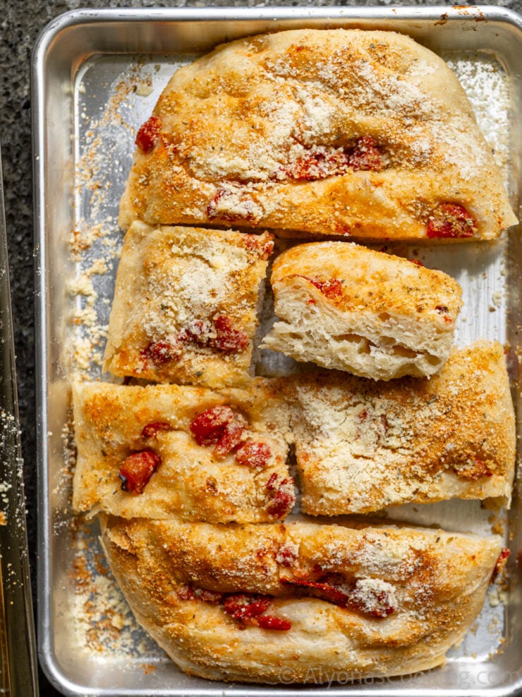 homemade Trader Joe's roasted tomato and parmesan focaccia bread