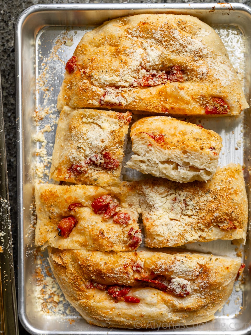 homemade Trader Joe's roasted tomato and parmesan focaccia bread