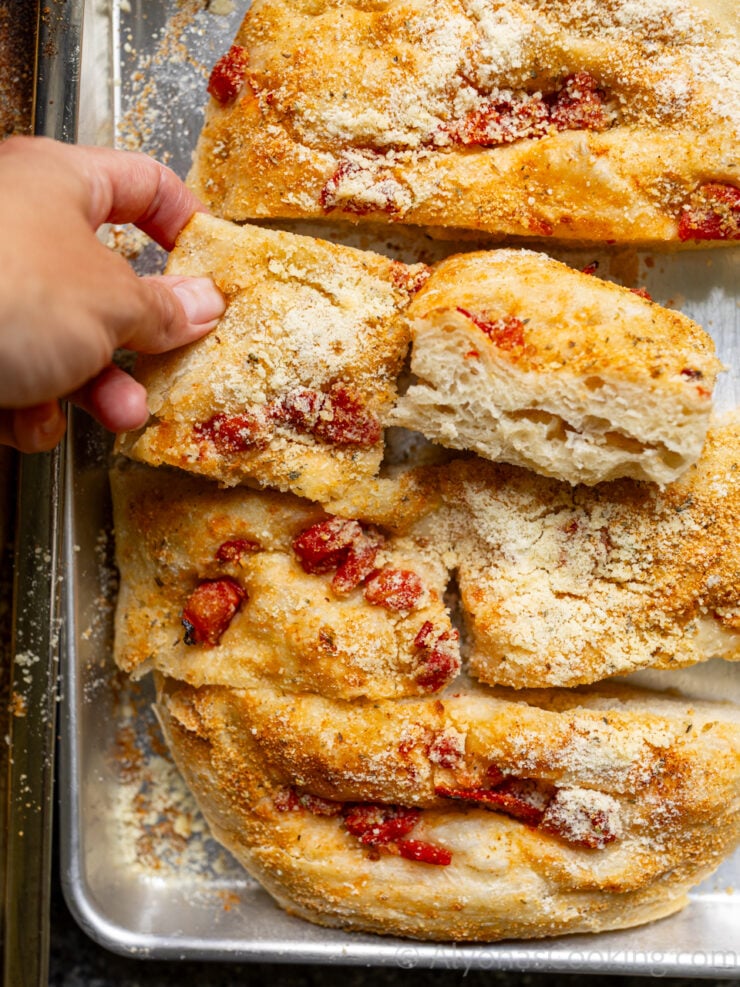 homemade Trader Joe's roasted tomato and parmesan focaccia bread