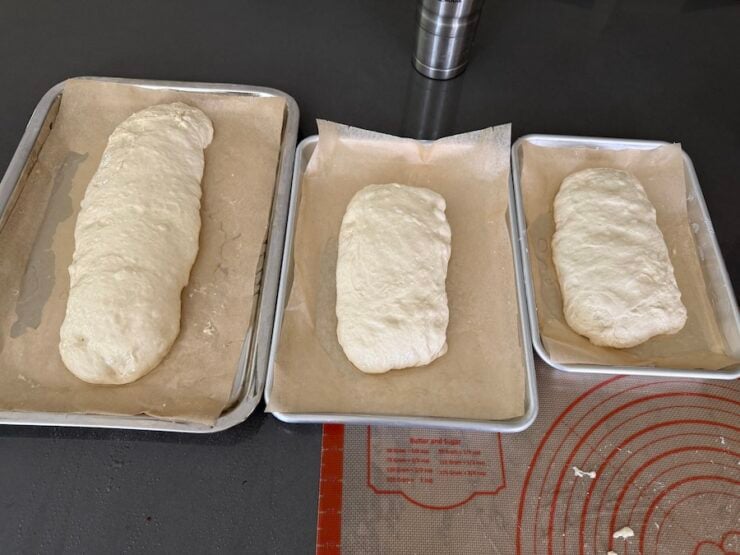 letting focaccia dough rise in pans