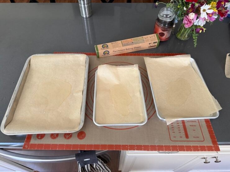 prepped pans for focaccia bread