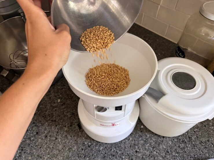 Making the fresh milled flour for yellow sheet cake